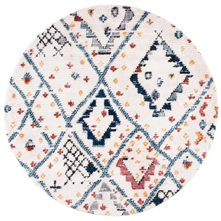 Flowers First 3 x 3 ft. Morocco Bohemian Round Power-Loomed Rug; Ivory & Multi Color FL1890593